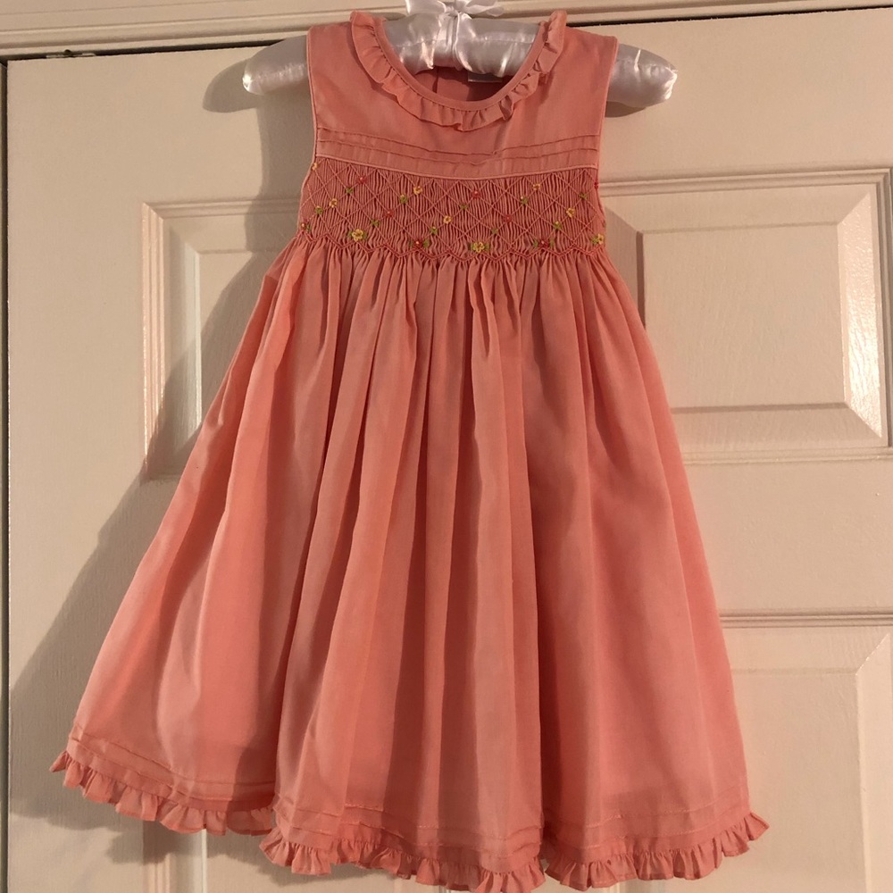 Pink cotton smocked dress 3T